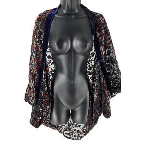 a new day Velvet Burnout Dark Fall Floral One Size Fits All Kimono Boho Romantic